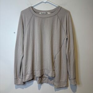 Michael Stars Women Crewneck Long Sleeve Asymmetrical Sweatshirt Beige Size M